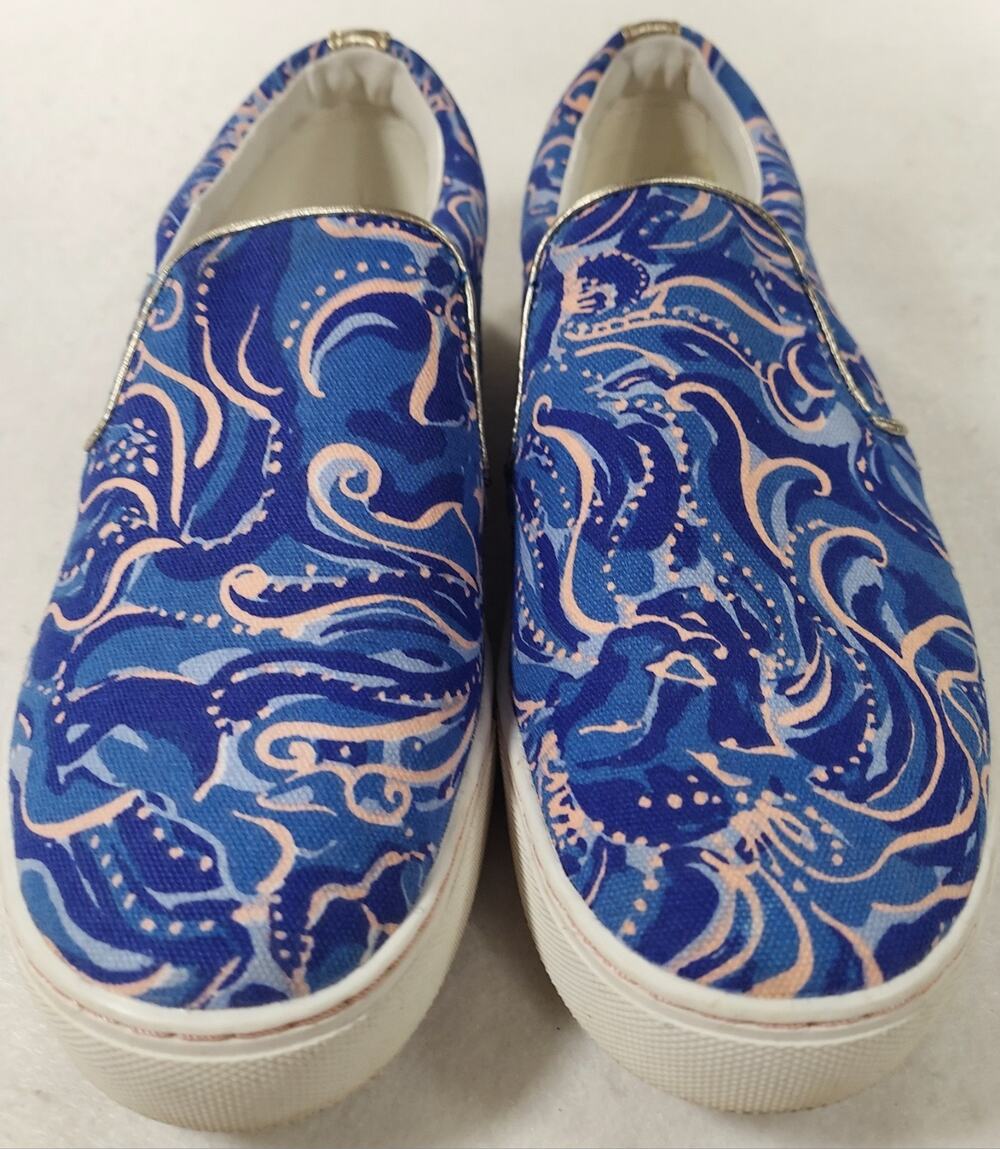 Lilly Pulitzer Julie Pink Blue Octopus Paisley Slip On Sneakers Womens Size 7